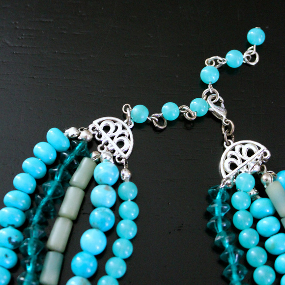 Chunky Multi-Strand Turquoise Statement Necklace - Picture 4 of 4